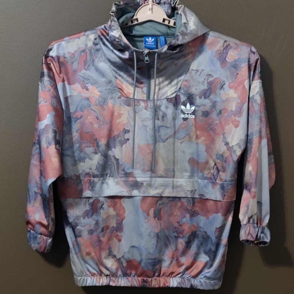 Adidas Originals Pastel Marbled Camo Satin Hoodie 1/4 Zip Pullover SIZE …